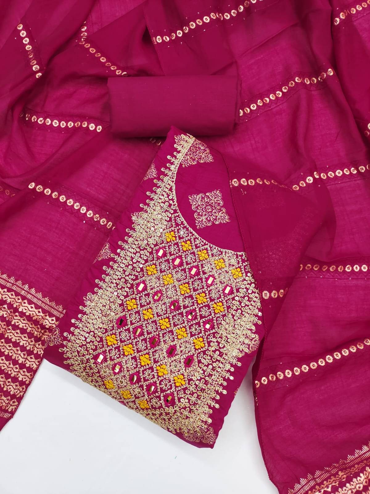     			HL SILKMILLS Women Chanderi Unstitched Dress Material ( Pink )