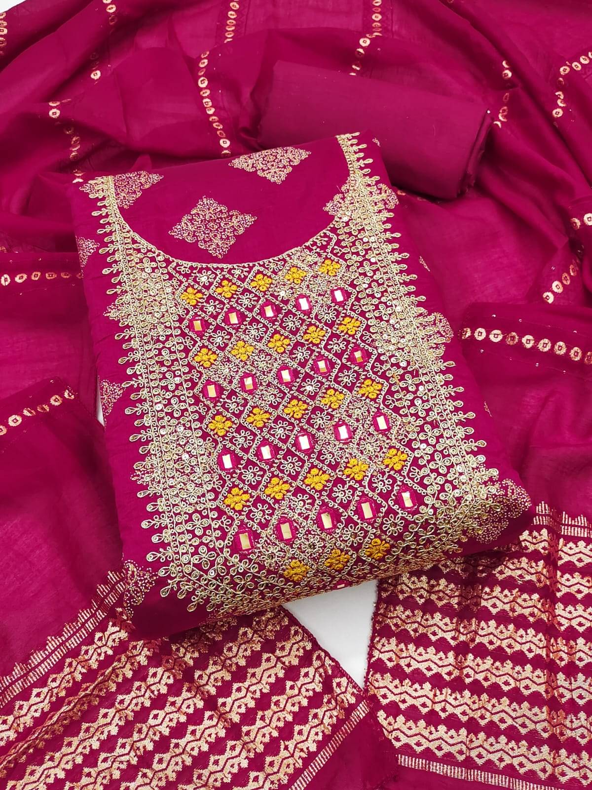    			HL SILKMILLS Women Chanderi Unstitched Dress Material ( Pink )