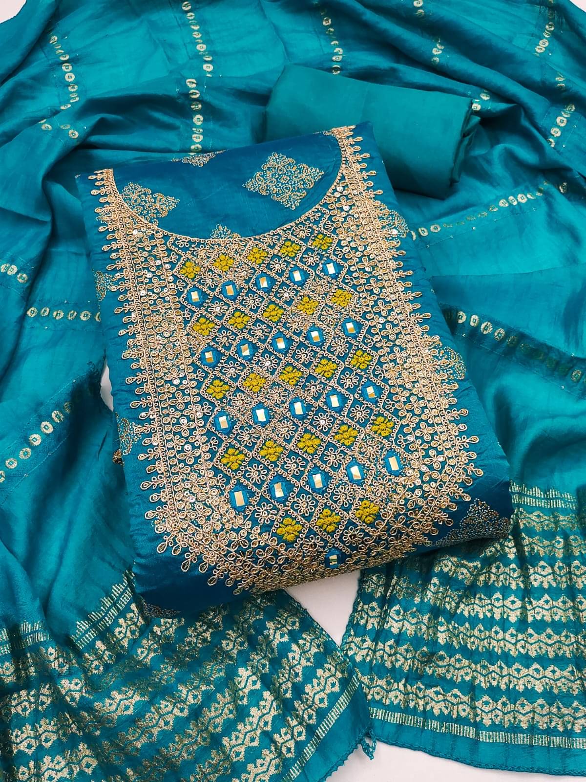 HL SILKMILLS Women Chanderi Unstitched Dress Material ( Sea Green )     			HL SILKMILLS Women Chanderi Unstitched Dress Material ( Sea Green )