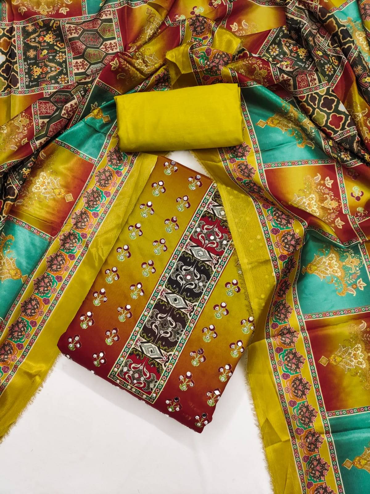     			HL SILKMILLS Women Silk Blend Unstitched Dress Material ( Yellow )