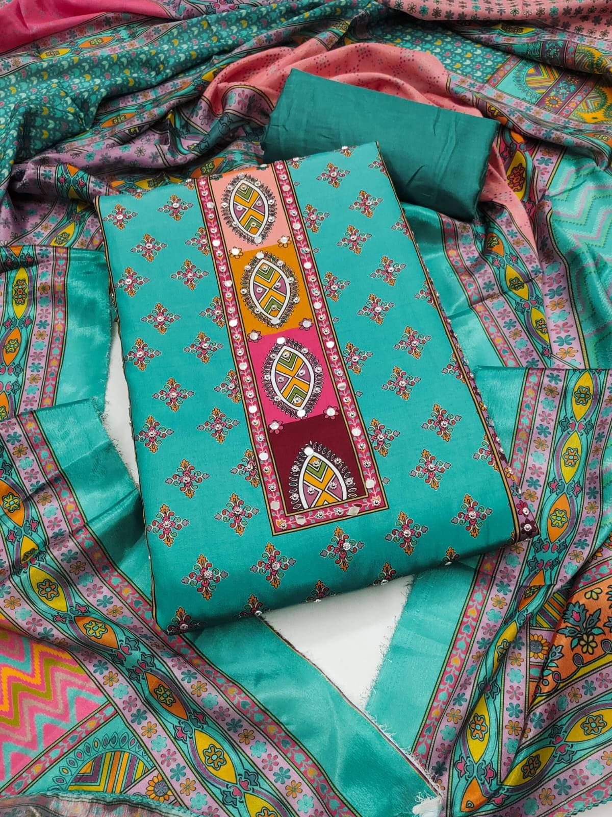     			HL SILKMILLS Women Silk Blend Unstitched Dress Material ( Sea Green )