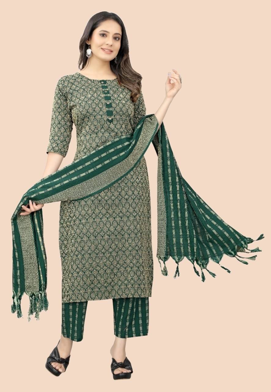 MEHUL TEXTILE / MVC GROUP OF COMPANY Women Cotton Printed Straight Kurti With Pants ( Green ) MEHUL TEXTILE / MVC GROUP OF COMPANY Women Cotton Printed Straight Kurti With Pants ( Green )