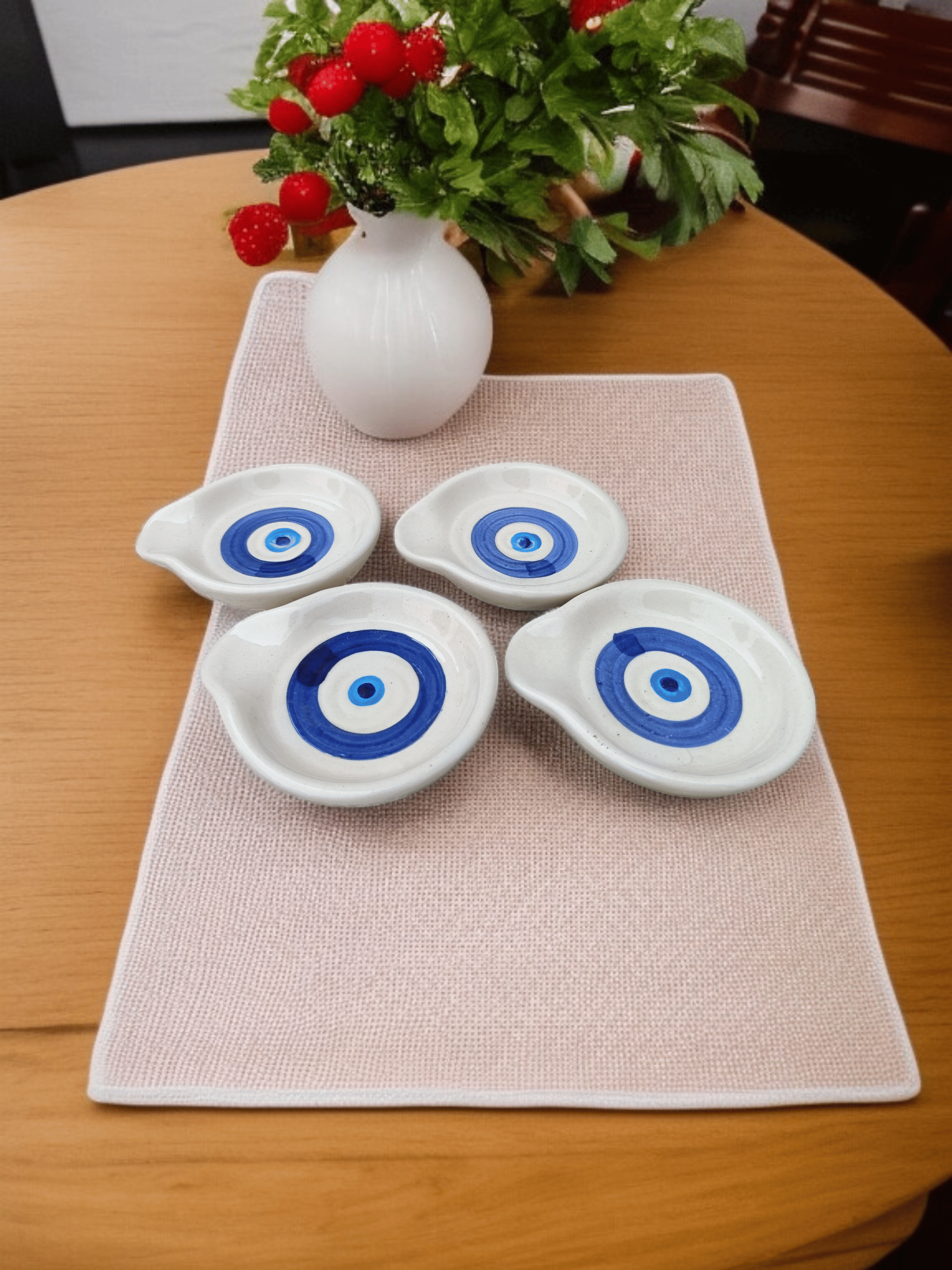     			Malaikah Evil Eye Rnd Spoon Ceramic Printed Cutlery Holder White ( Pack of 4 )