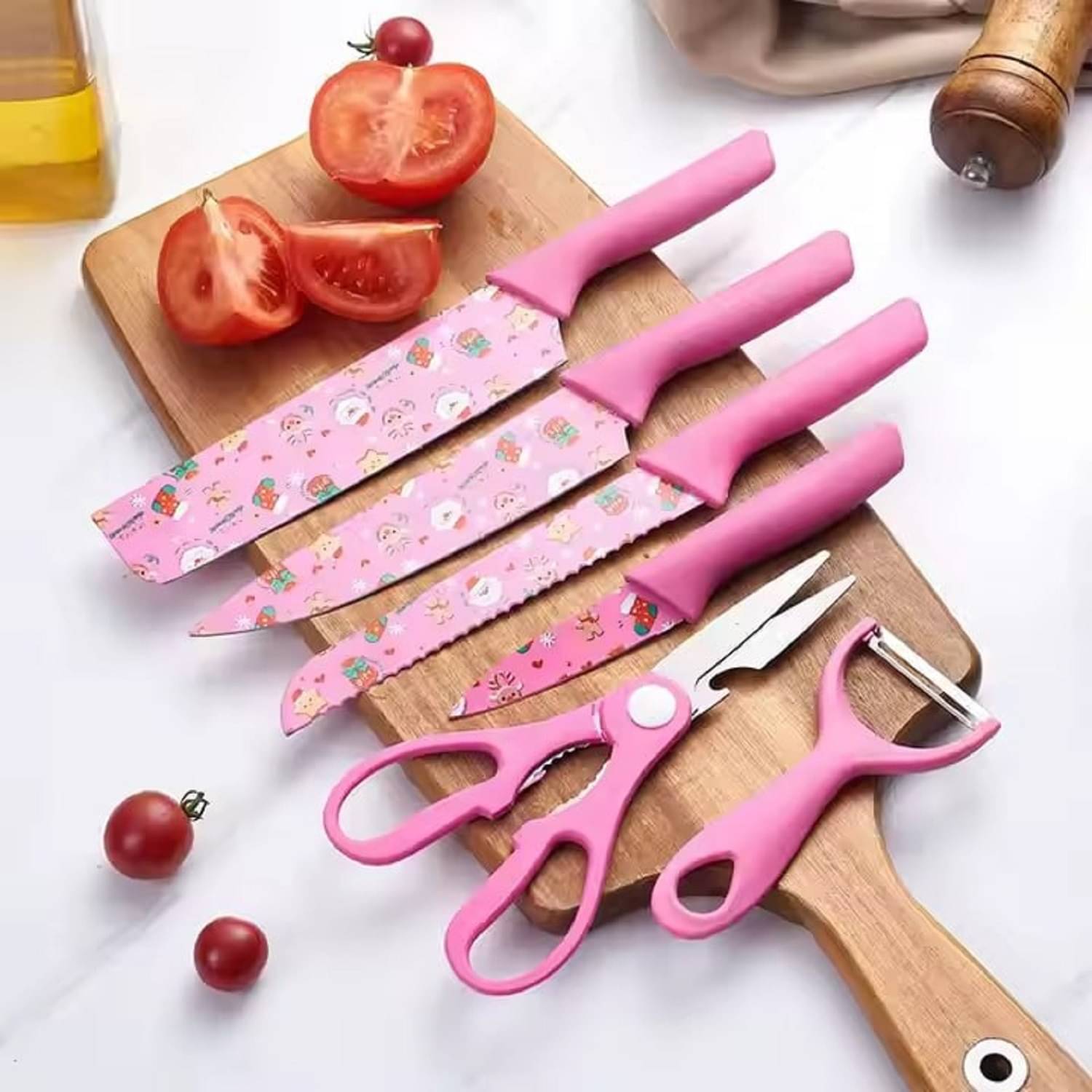     			SHARUJA Pink Stainless Steel Knife Set Blade Length 8 cm ( Pack of 6 )