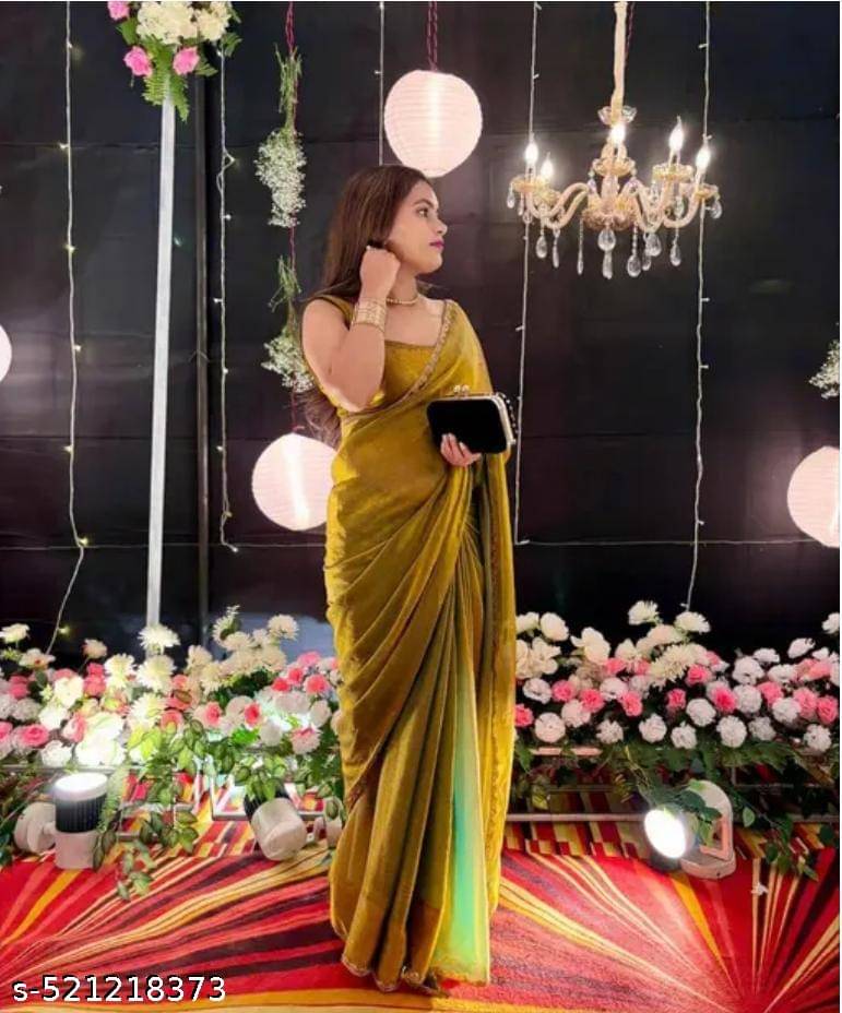 SHRIMORI Chiffon Embellished Saree With Unstitched Blouse Piece ( Gold ) SHRIMORI Chiffon Embellished Saree With Unstitched Blouse Piece ( Gold )