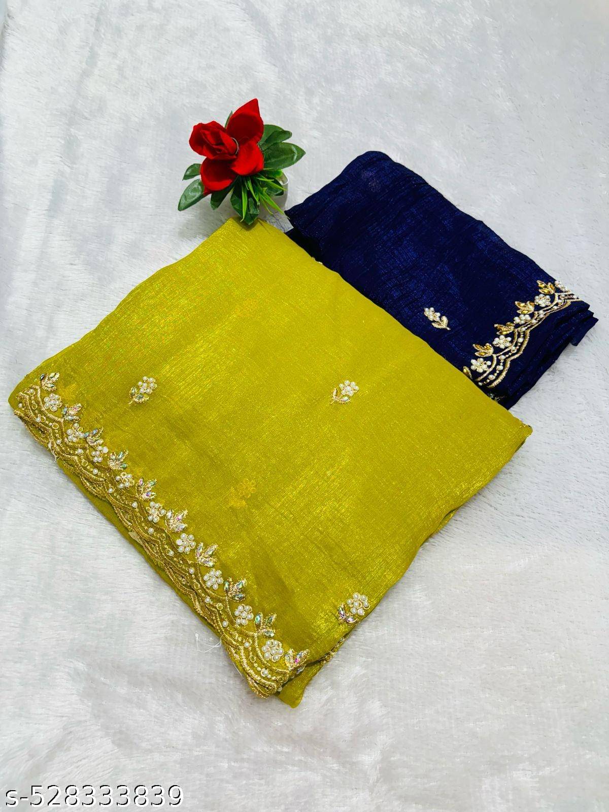     			SHRIMORI Chiffon Embellished Saree With Unstitched Blouse Piece ( Yellow )