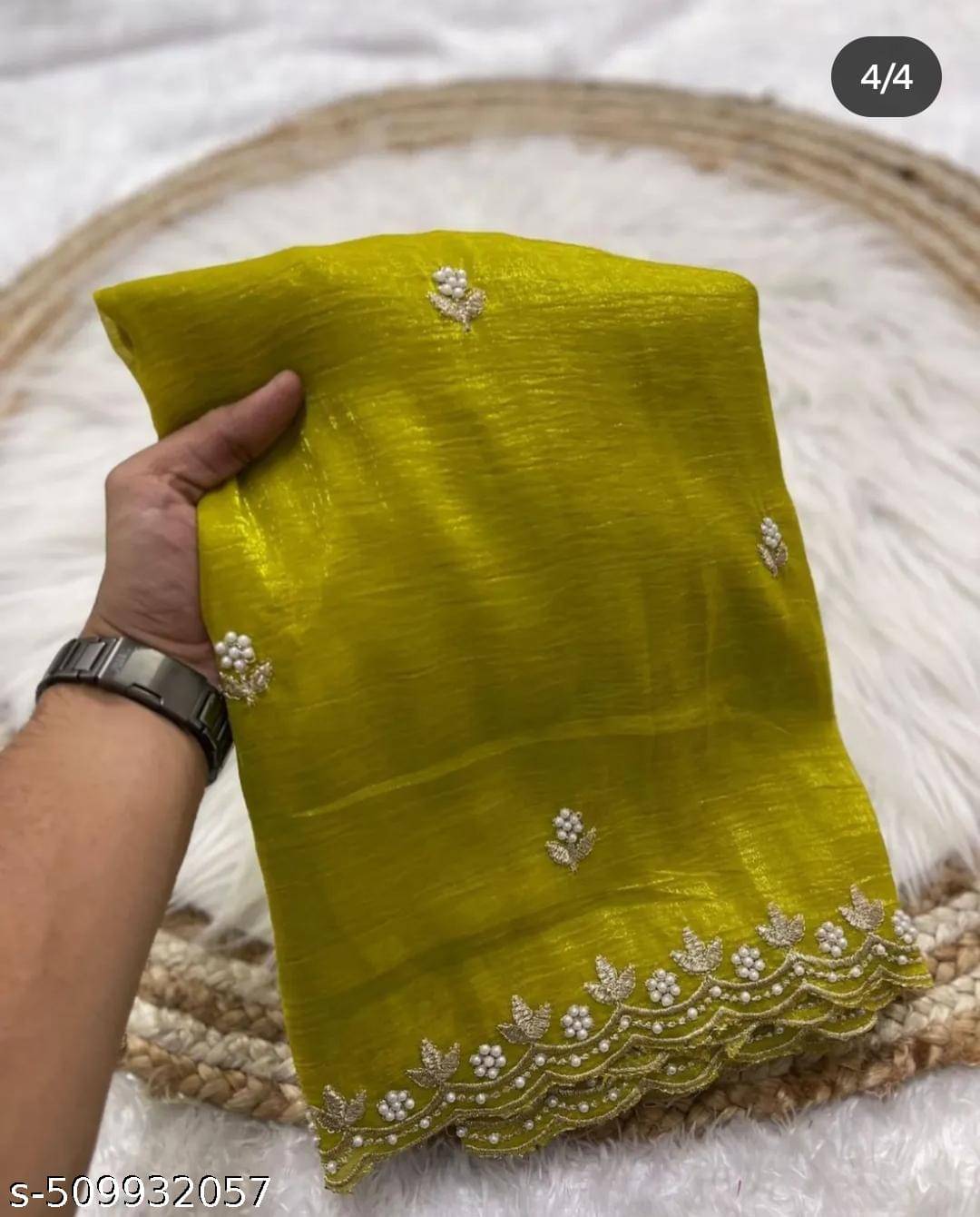 SHRIMORI Chiffon Embellished Saree With Unstitched Blouse Piece ( Yellow ) SHRIMORI Chiffon Embellished Saree With Unstitched Blouse Piece ( Yellow )