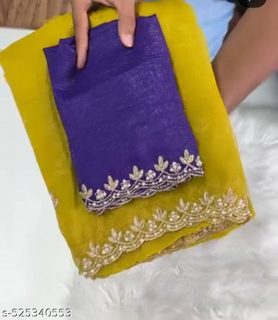 SHRIMORI Chiffon Embellished Saree With Unstitched Blouse Piece ( Yellow ) SHRIMORI Chiffon Embellished Saree With Unstitched Blouse Piece ( Yellow )