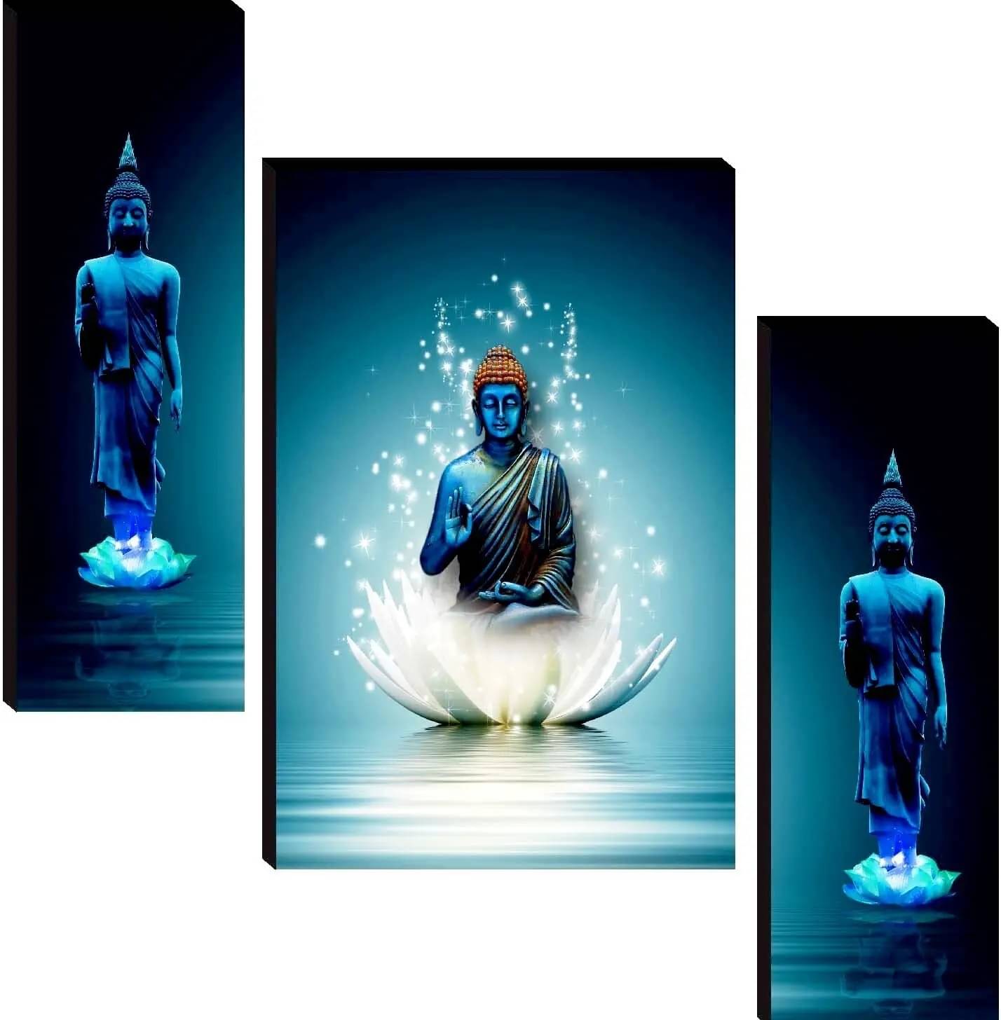     			SNFArt Set Of 3 Lord Buddha Wall Paintings For Living Room 12 x 18 inch