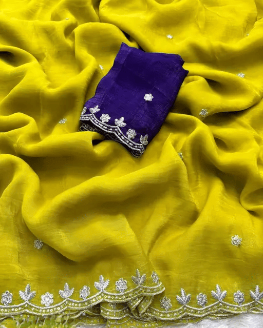 Sanjana Silk Chiffon Embellished Saree With Unstitched Blouse Piece ( Yellow ) Sanjana Silk Chiffon Embellished Saree With Unstitched Blouse Piece ( Yellow )