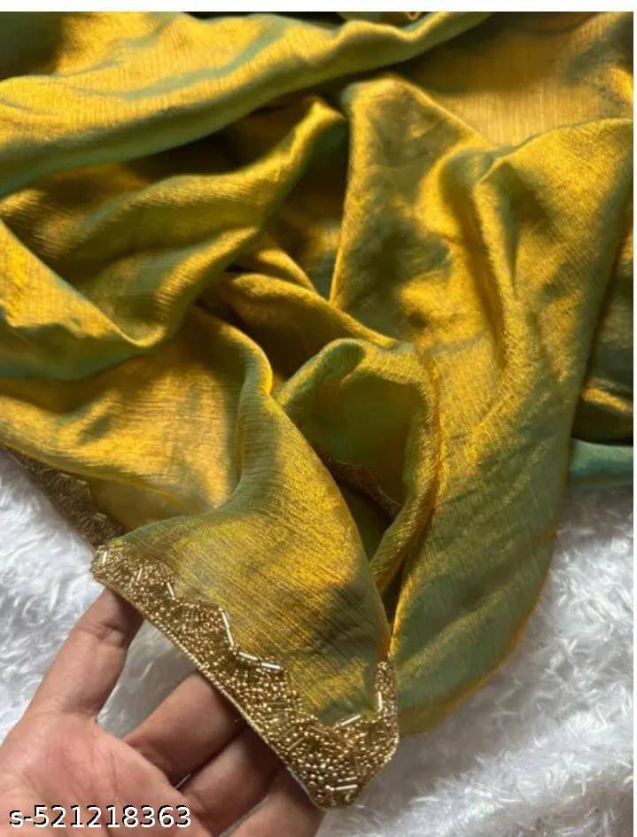 Sanjana Silk Chiffon Embellished Saree With Unstitched Blouse Piece ( Gold ) Sanjana Silk Chiffon Embellished Saree With Unstitched Blouse Piece ( Gold )