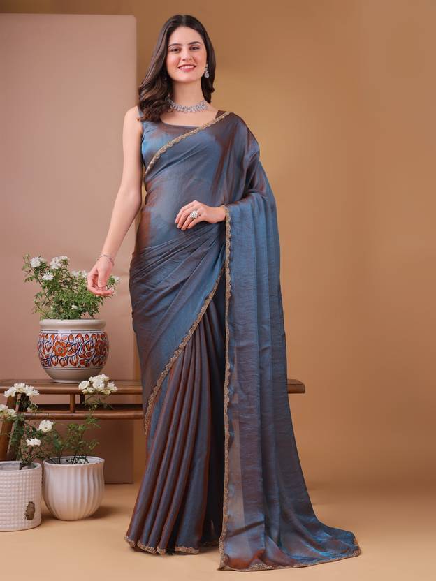 Sanjana Silk Chiffon Embellished Saree With Unstitched Blouse Piece ( Rama ) Sanjana Silk Chiffon Embellished Saree With Unstitched Blouse Piece ( Rama )
