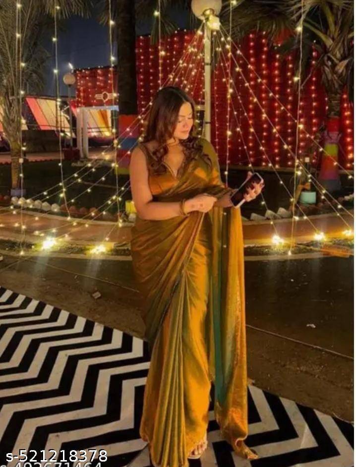 Sanjana Silk Chiffon Self Design Saree With Unstitched Blouse Piece ( Gold ) Sanjana Silk Chiffon Self Design Saree With Unstitched Blouse Piece ( Gold )