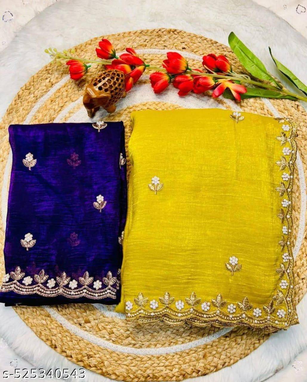     			Sanwariya Silk Chiffon Embellished Saree With Unstitched Blouse Piece ( Yellow )