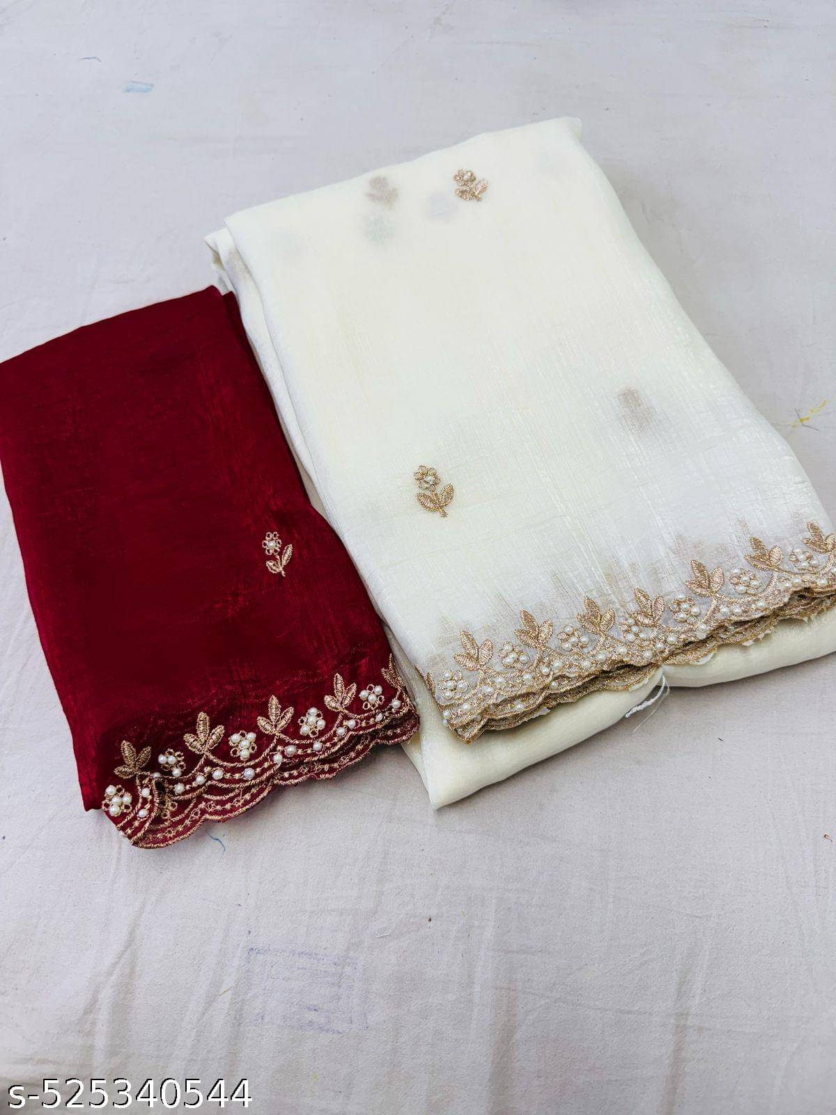     			Sanwariya Silk Chiffon Embellished Saree With Unstitched Blouse Piece ( White )