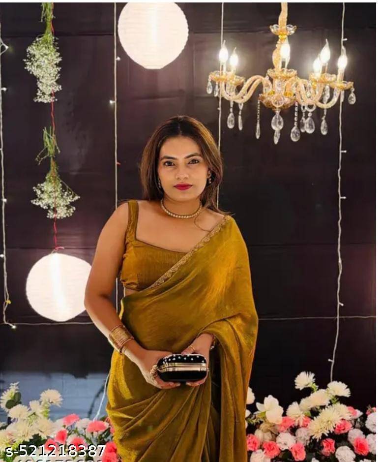 Sanwariya Silk Chiffon Solid Saree With Unstitched Blouse Piece ( Gold ) Sanwariya Silk Chiffon Solid Saree With Unstitched Blouse Piece ( Gold )