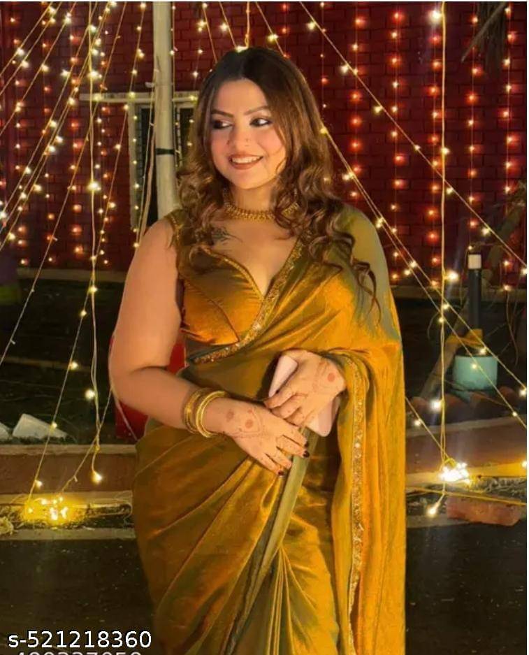 Sitanjali Chiffon Embellished Saree With Unstitched Blouse Piece ( Gold ) Sitanjali Chiffon Embellished Saree With Unstitched Blouse Piece ( Gold )
