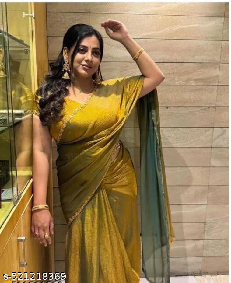     			Sitanjali Chiffon Embellished Saree With Unstitched Blouse Piece ( Gold )