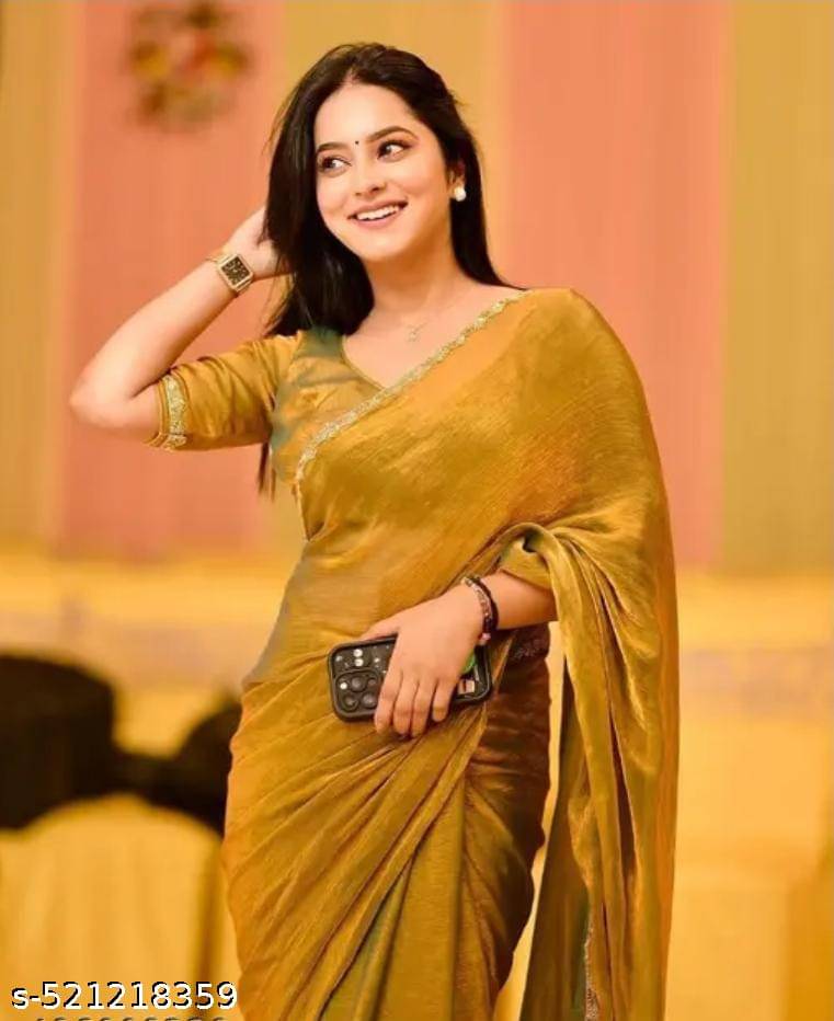     			Sitanjali Chiffon Embellished Saree With Unstitched Blouse Piece ( Gold )
