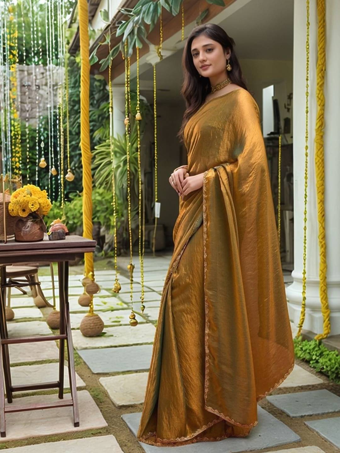 Sitanjali Chiffon Embellished Saree With Unstitched Blouse Piece ( Gold ) Sitanjali Chiffon Embellished Saree With Unstitched Blouse Piece ( Gold )