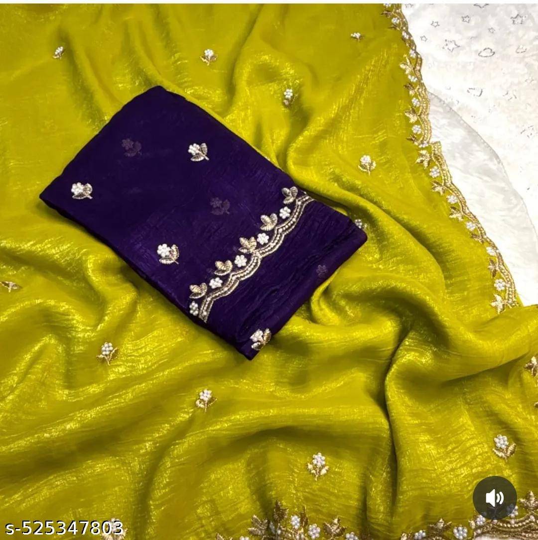 Sitanjali Chiffon Embellished Saree With Unstitched Blouse Piece ( Yellow ) Sitanjali Chiffon Embellished Saree With Unstitched Blouse Piece ( Yellow )