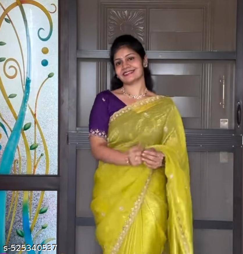 Sitanjali Chiffon Embellished Saree With Unstitched Blouse Piece ( Yellow ) Sitanjali Chiffon Embellished Saree With Unstitched Blouse Piece ( Yellow )