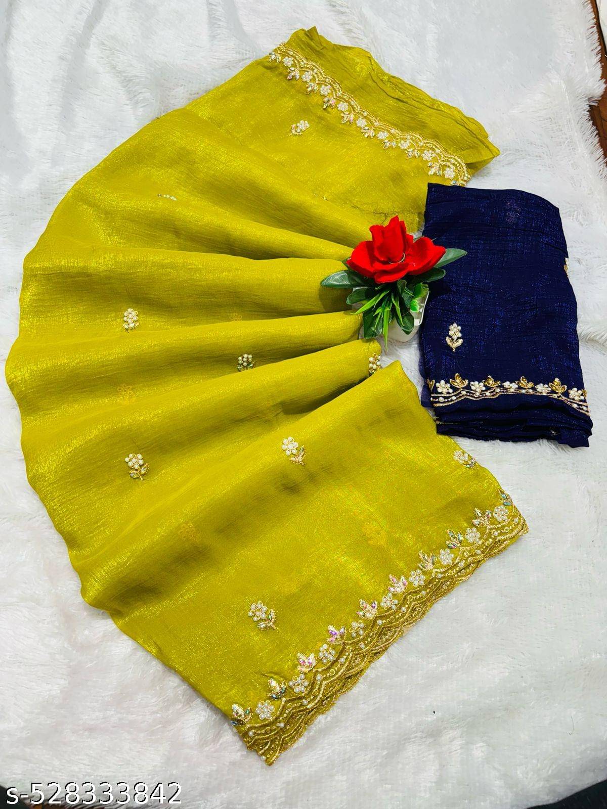 Sitanjali Chiffon Embellished Saree With Unstitched Blouse Piece ( Yellow ) Sitanjali Chiffon Embellished Saree With Unstitched Blouse Piece ( Yellow )