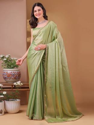 Sitanjali Chiffon Embellished Saree With Unstitched Blouse Piece ( Green ) Sitanjali Chiffon Embellished Saree With Unstitched Blouse Piece ( Green )