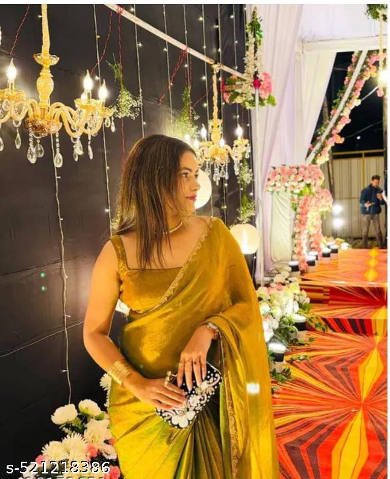     			Sitanjali Lifestyle Chiffon Embellished Saree With Unstitched Blouse Piece ( Gold )