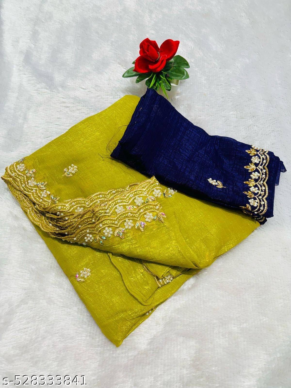     			Sitanjali Lifestyle Chiffon Embellished Saree With Unstitched Blouse Piece ( Yellow )