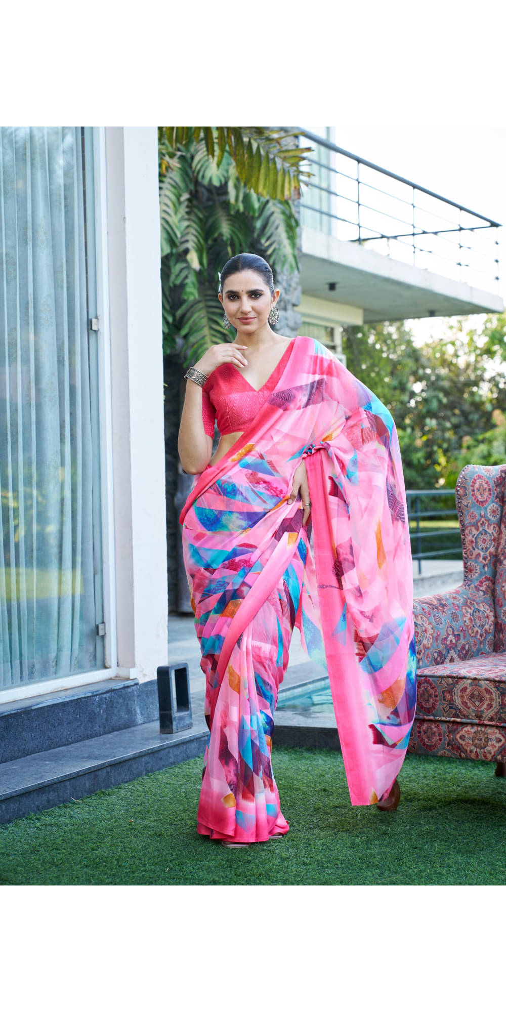 Sitanjali Lifestyle Satin Printed Ready to Wear Saree With Unstitched Blouse Piece ( Pink ) Sitanjali Lifestyle Satin Printed Ready to Wear Saree With Unstitched Blouse Piece ( Pink )