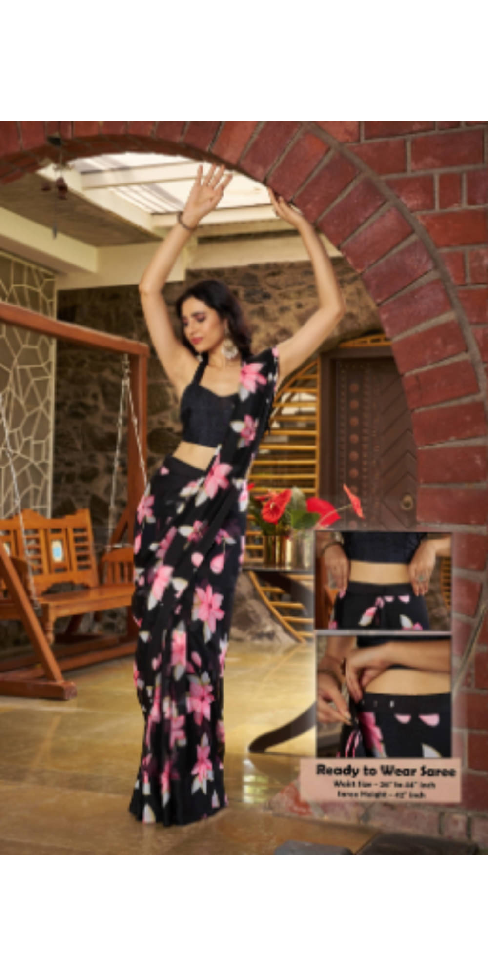 Sitanjali Satin Printed Ready to Wear Saree With Unstitched Blouse Piece ( Black ) Sitanjali Satin Printed Ready to Wear Saree With Unstitched Blouse Piece ( Black )