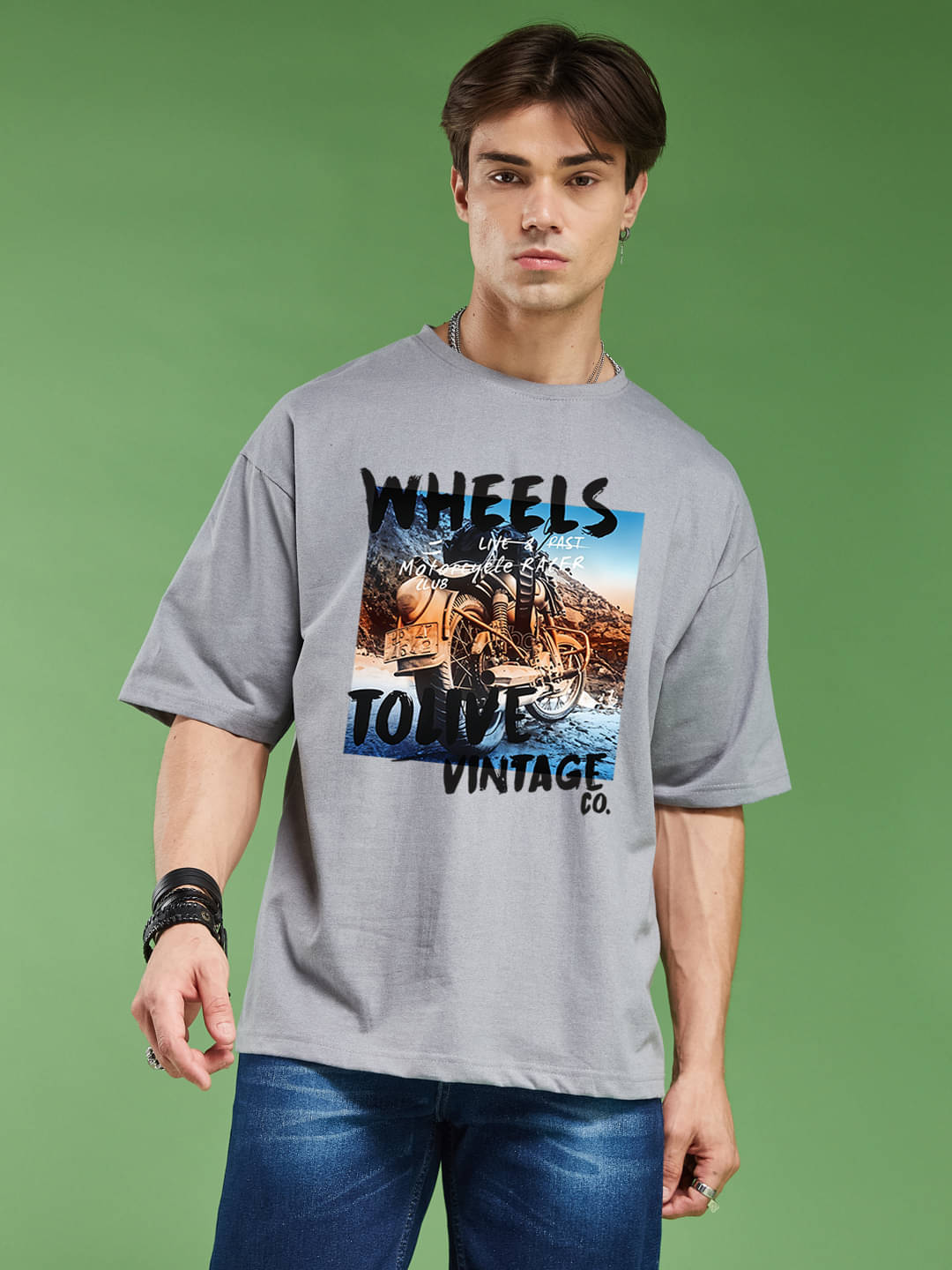     			Smartees Men Cotton Blend Oversized Fit Printed T-Shirt ( Silver )