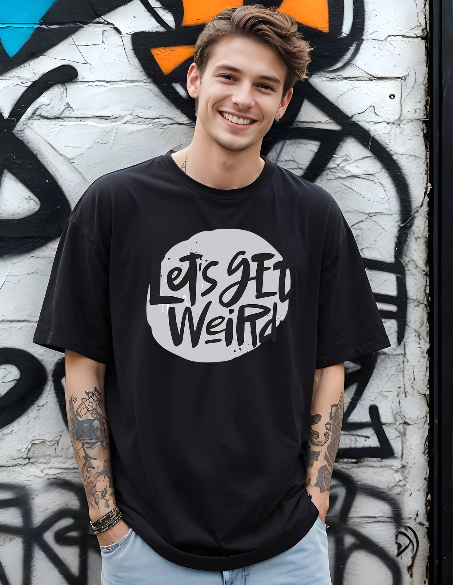 Smartees Men Cotton Blend Oversized Fit Printed T-Shirt ( Black ) Smartees Men Cotton Blend Oversized Fit Printed T-Shirt ( Black )