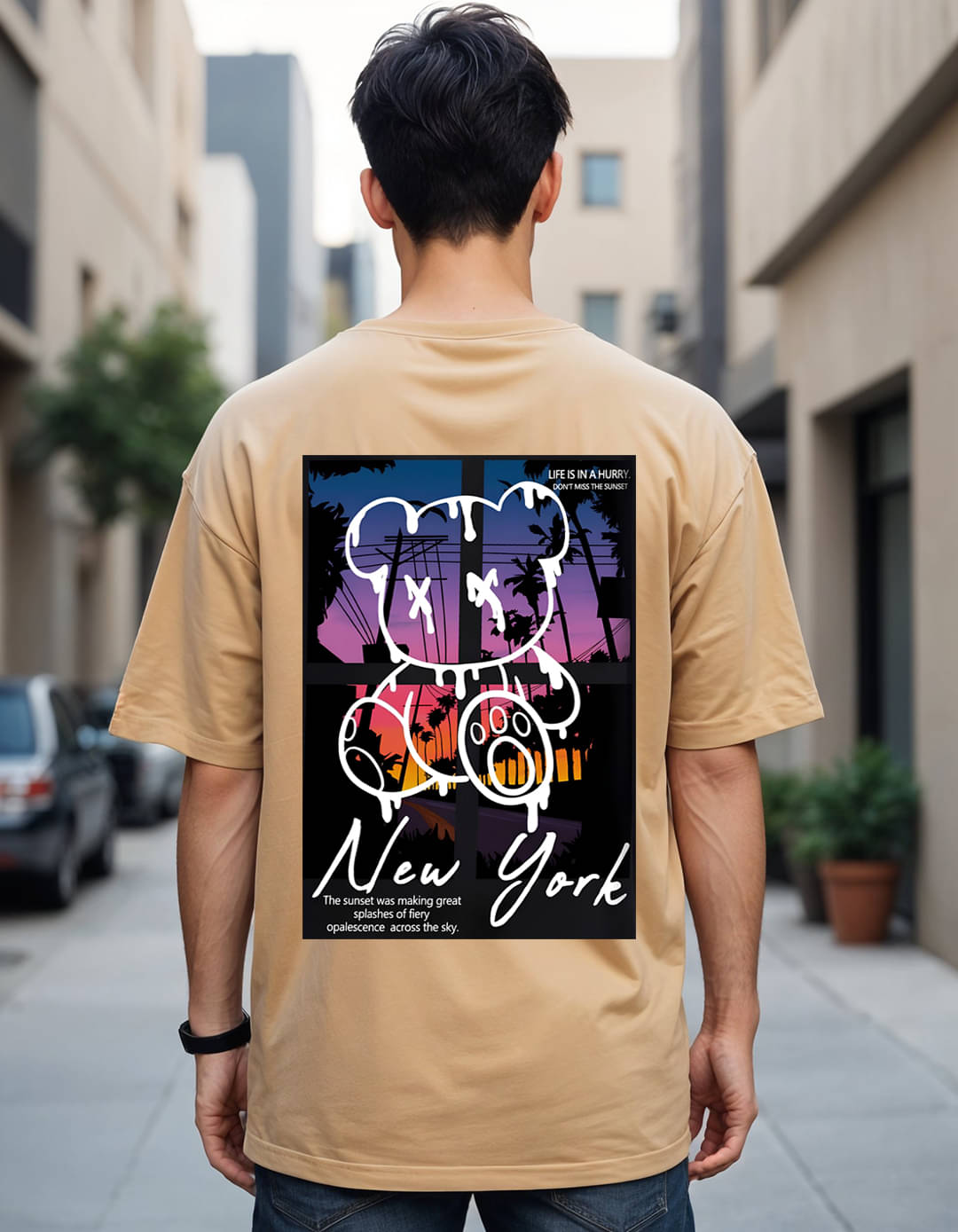 Smartees Men Cotton Blend Oversized Fit Printed T-Shirt ( Beige ) Smartees Men Cotton Blend Oversized Fit Printed T-Shirt ( Beige )
