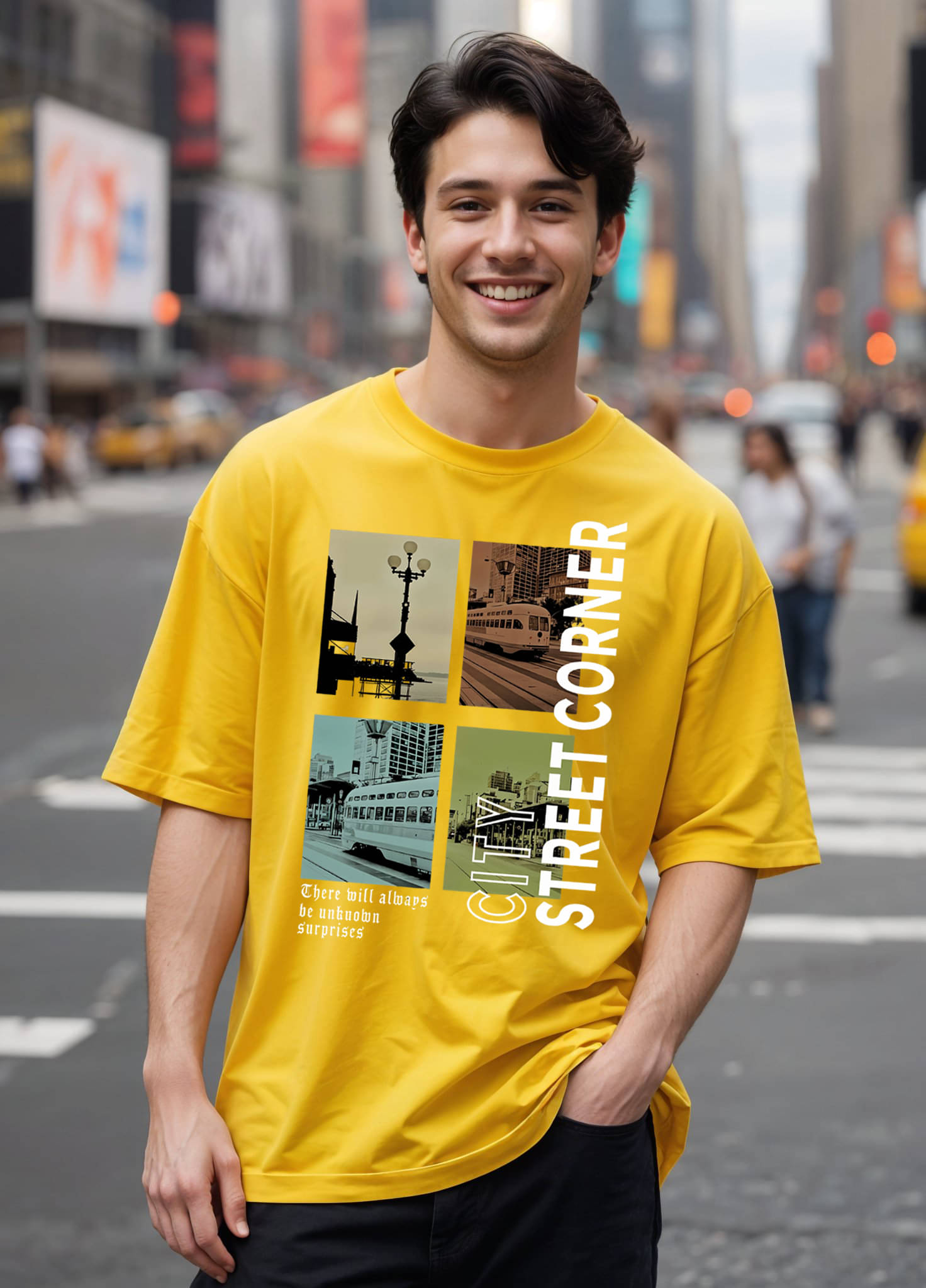 Smartees Men Cotton Blend Oversized Fit Printed T-Shirt ( Yellow ) Smartees Men Cotton Blend Oversized Fit Printed T-Shirt ( Yellow )
