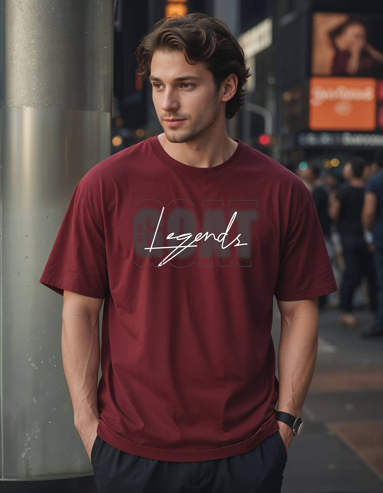     			Smartees Men Cotton Blend Oversized Fit Printed T-Shirt ( Maroon )