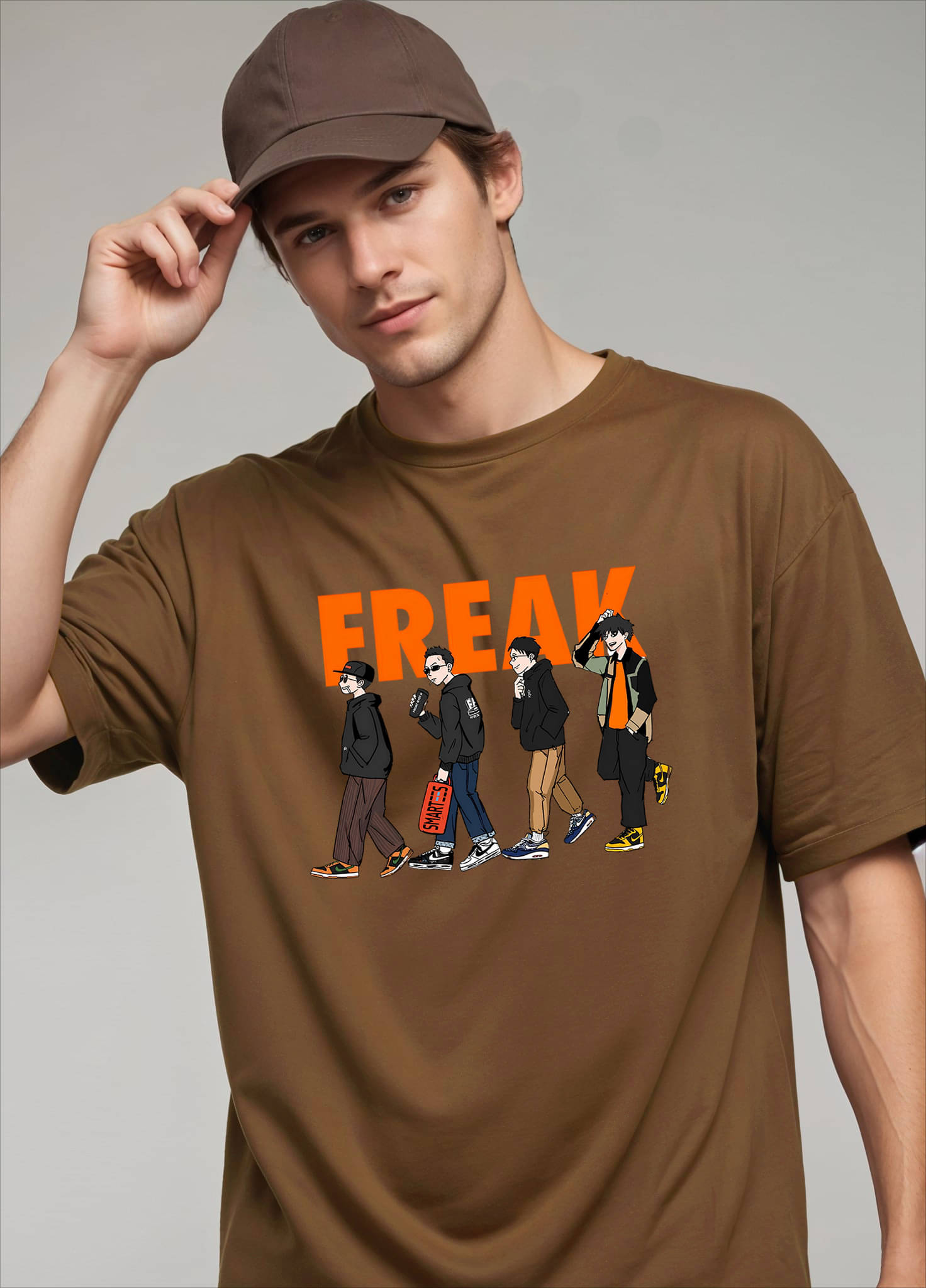 Smartees Men Cotton Blend Oversized Fit Printed T-Shirt ( Brown ) Smartees Men Cotton Blend Oversized Fit Printed T-Shirt ( Brown )