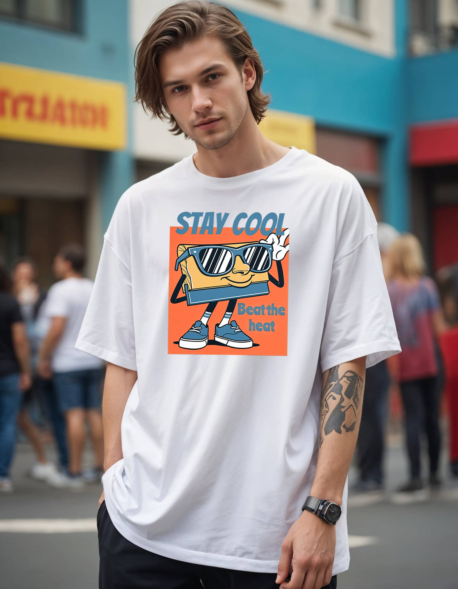 Smartees Men Cotton Blend Oversized Fit Printed T-Shirt ( White ) Smartees Men Cotton Blend Oversized Fit Printed T-Shirt ( White )