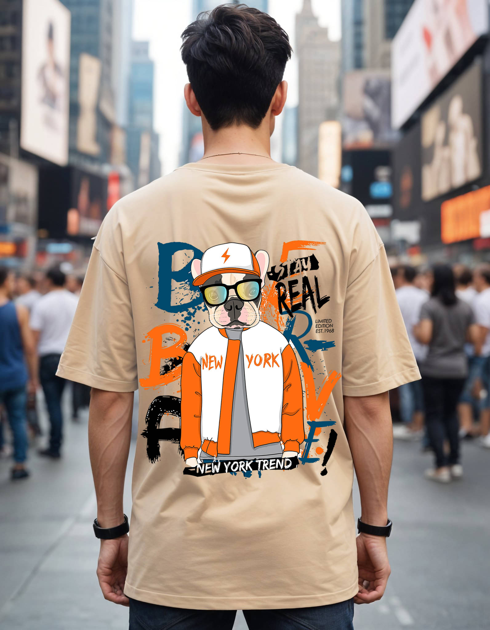 Smartees Men Cotton Blend Oversized Fit Printed T-Shirt ( Beige ) Smartees Men Cotton Blend Oversized Fit Printed T-Shirt ( Beige )
