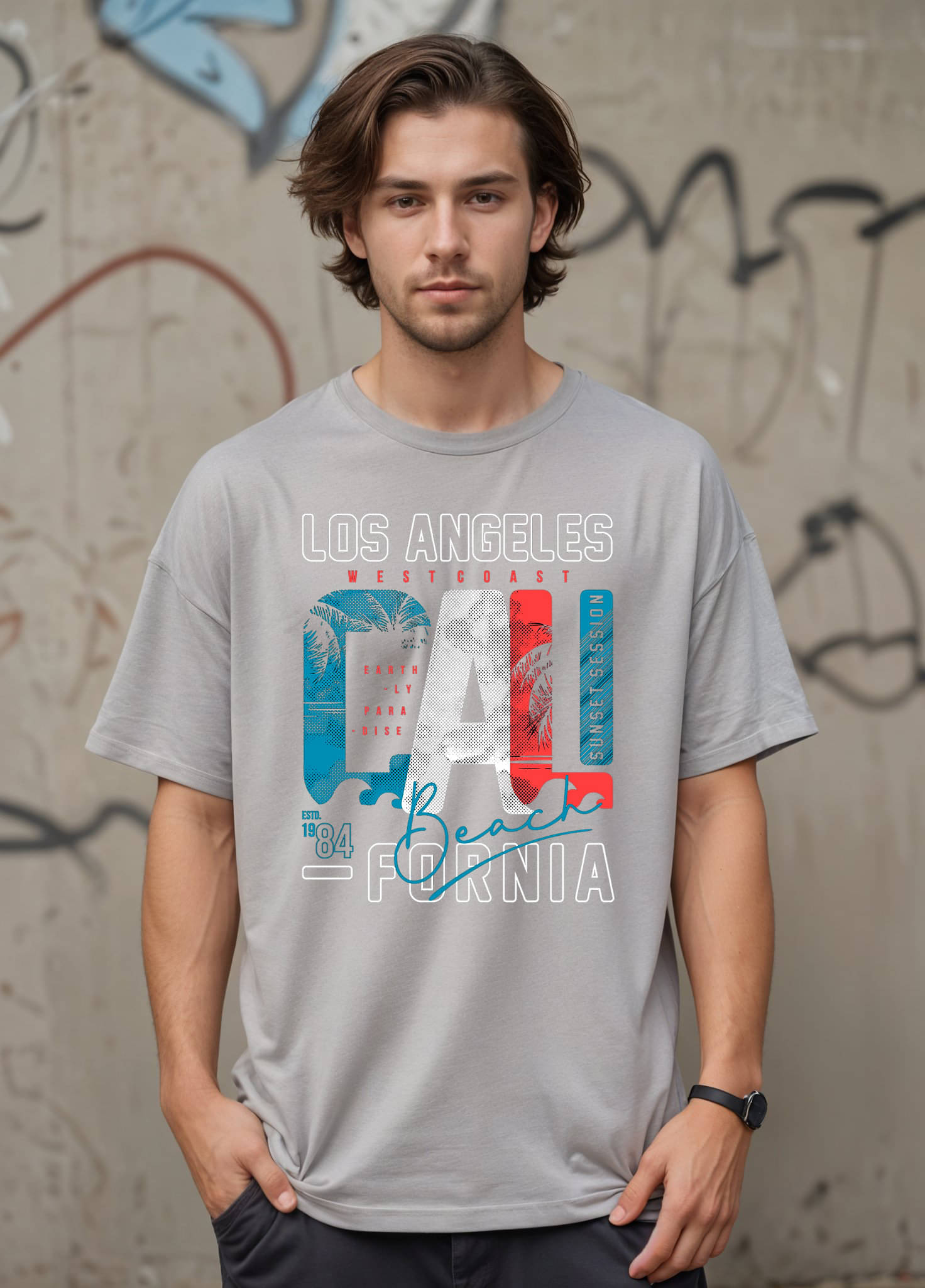     			Smartees Men Cotton Blend Oversized Fit Printed T-Shirt ( Silver )