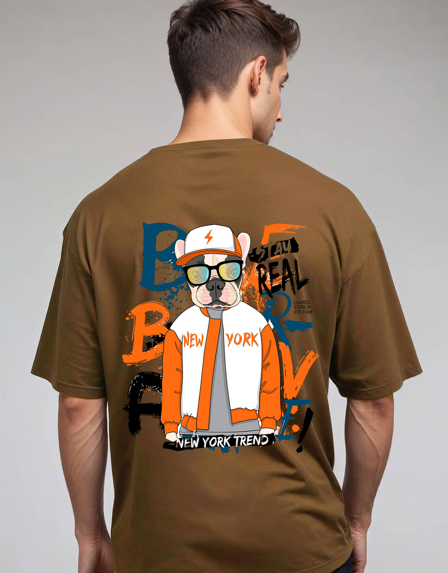Smartees Men Cotton Blend Oversized Fit Printed T-Shirt ( Brown ) Smartees Men Cotton Blend Oversized Fit Printed T-Shirt ( Brown )