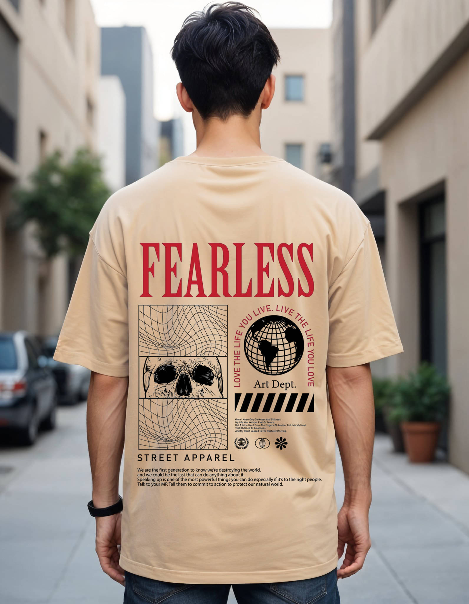 Smartees Men Cotton Blend Oversized Fit Printed T-Shirt ( Beige ) Smartees Men Cotton Blend Oversized Fit Printed T-Shirt ( Beige )