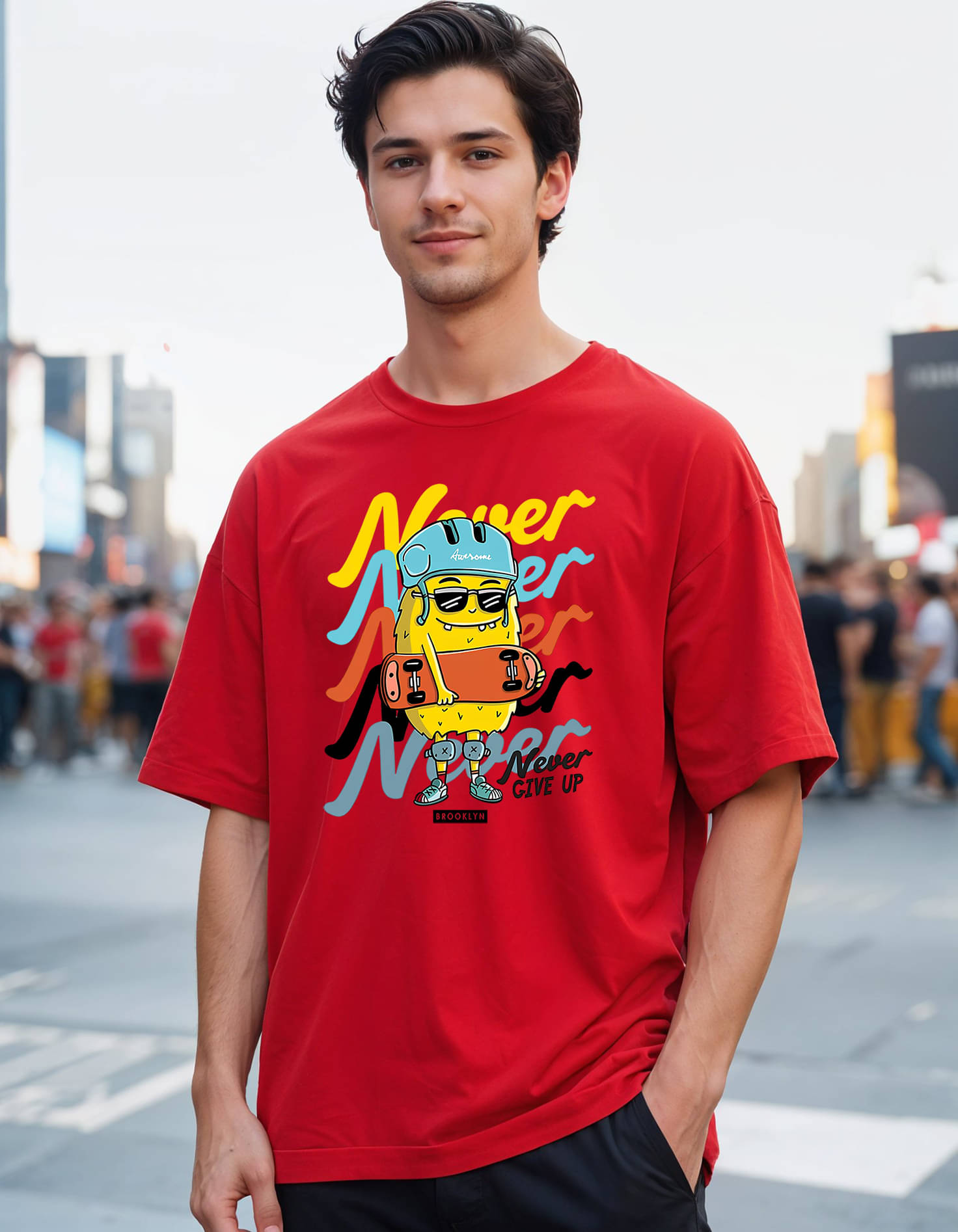     			Smartees Men Cotton Blend Oversized Fit Printed T-Shirt ( Red )
