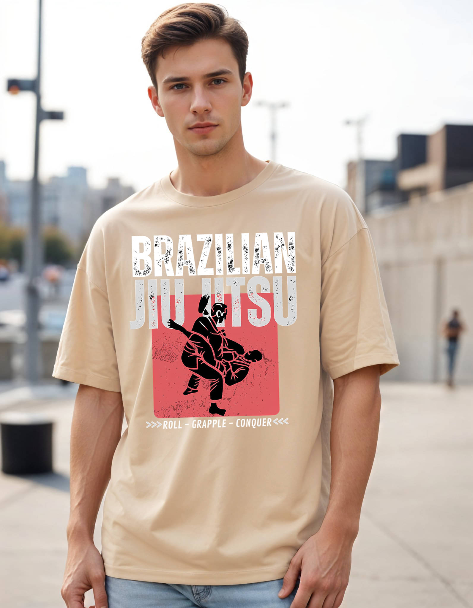     			Smartees Men Cotton Blend Oversized Fit Printed T-Shirt ( Beige )