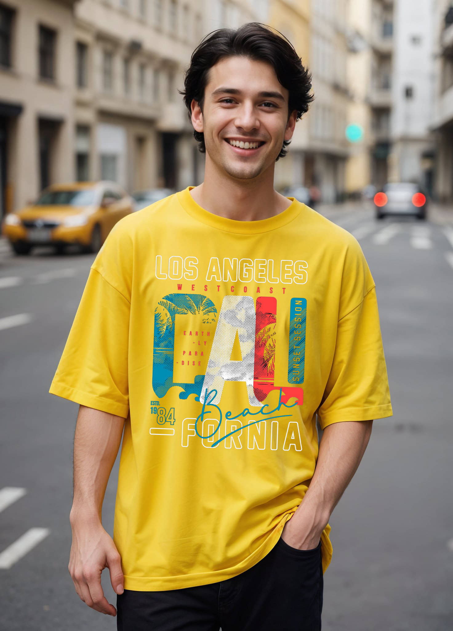Smartees Men Cotton Blend Oversized Fit Printed T-Shirt ( Yellow ) Smartees Men Cotton Blend Oversized Fit Printed T-Shirt ( Yellow )