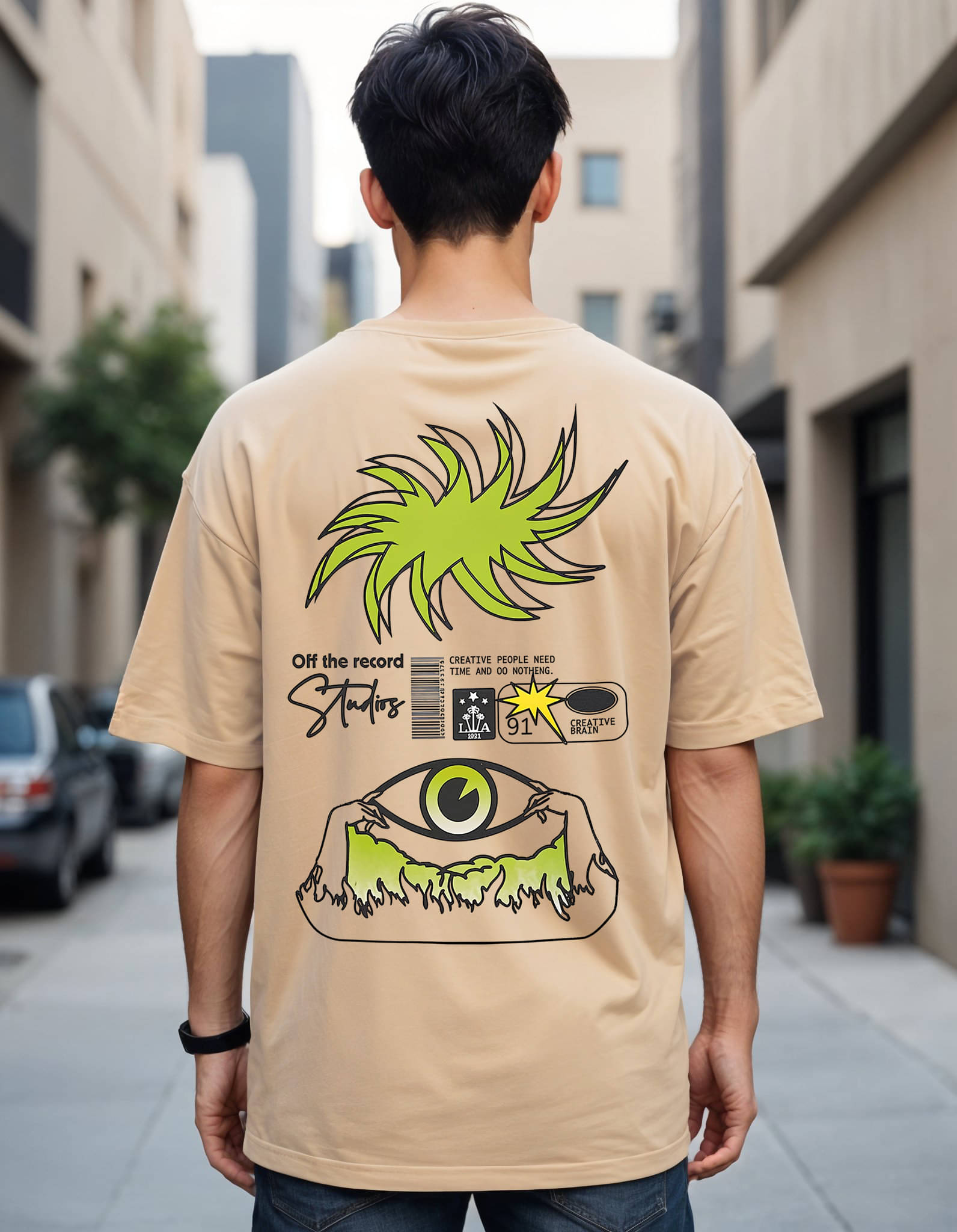     			Smartees Men Cotton Blend Oversized Fit Printed T-Shirt ( Beige )