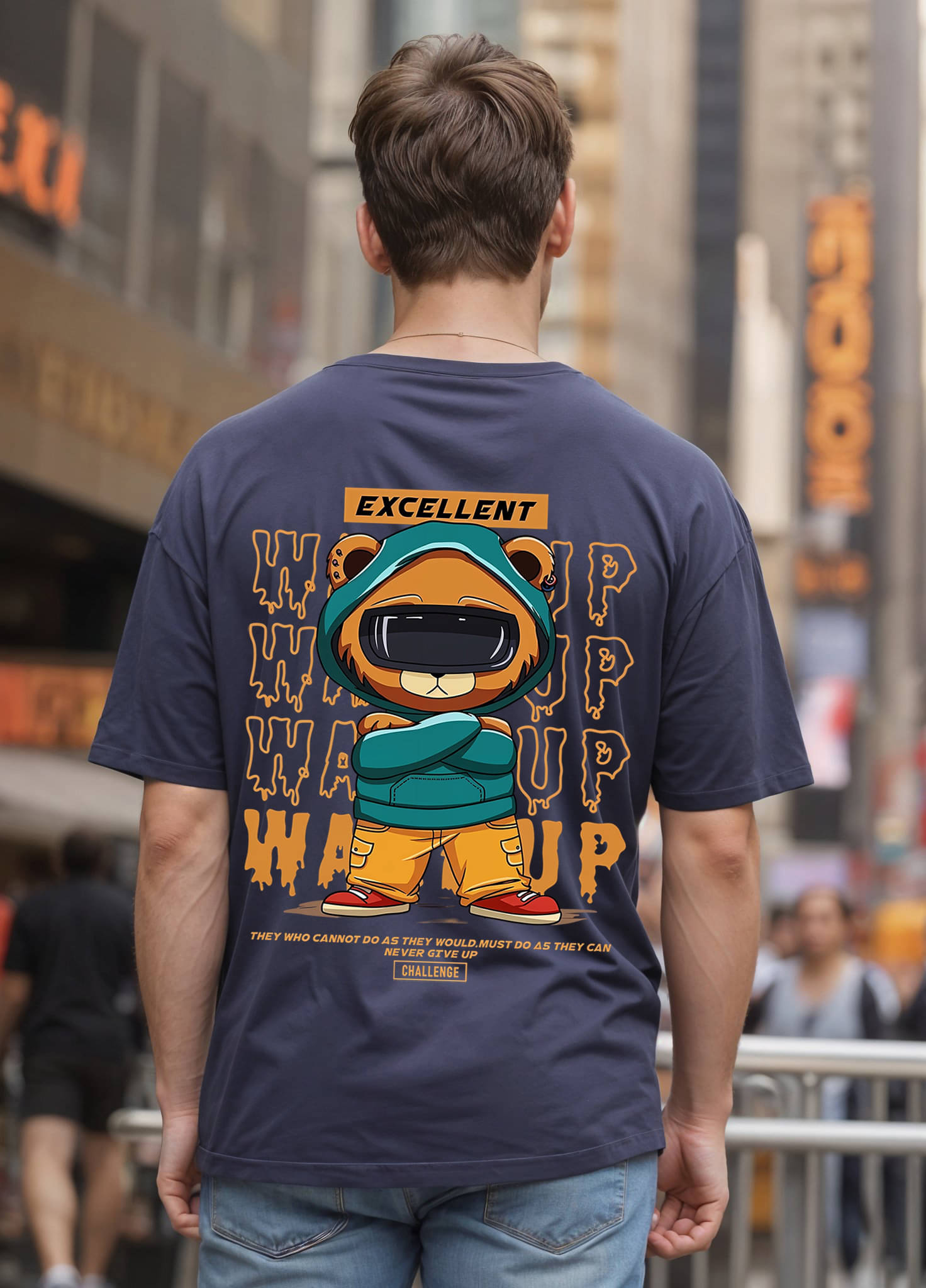     			Smartees Men Cotton Blend Oversized Fit Printed T-Shirt ( Blue )