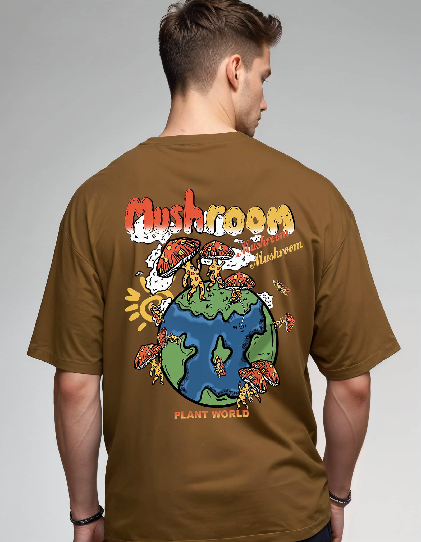     			Smartees Men Cotton Blend Oversized Fit Printed T-Shirt ( Brown )