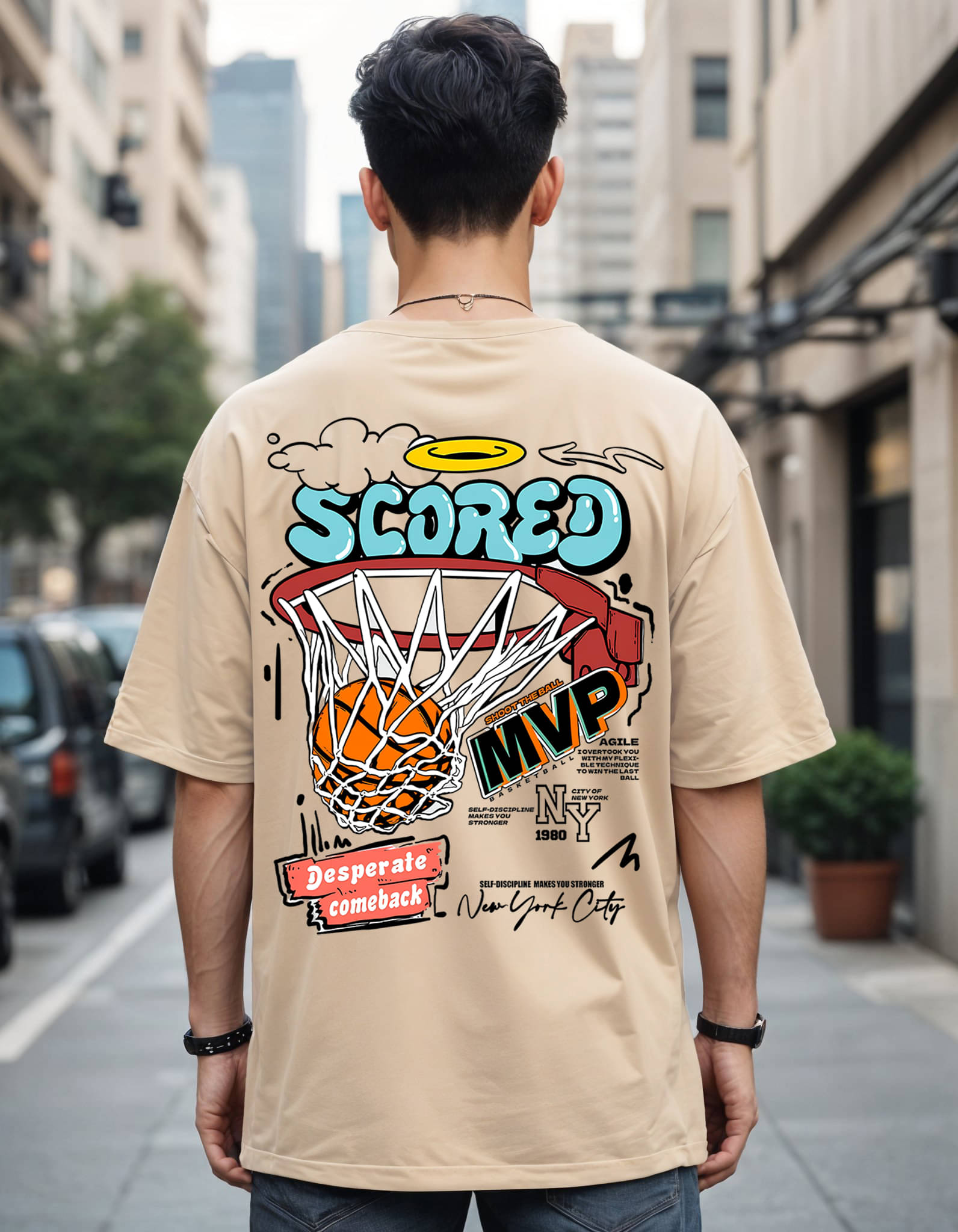     			Smartees Men Cotton Blend Oversized Fit Printed T-Shirt ( Beige )